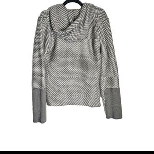 SIONI Athleisure Gray White Knit Hooded Full Zip Mix Media Wool Blend Sweater M